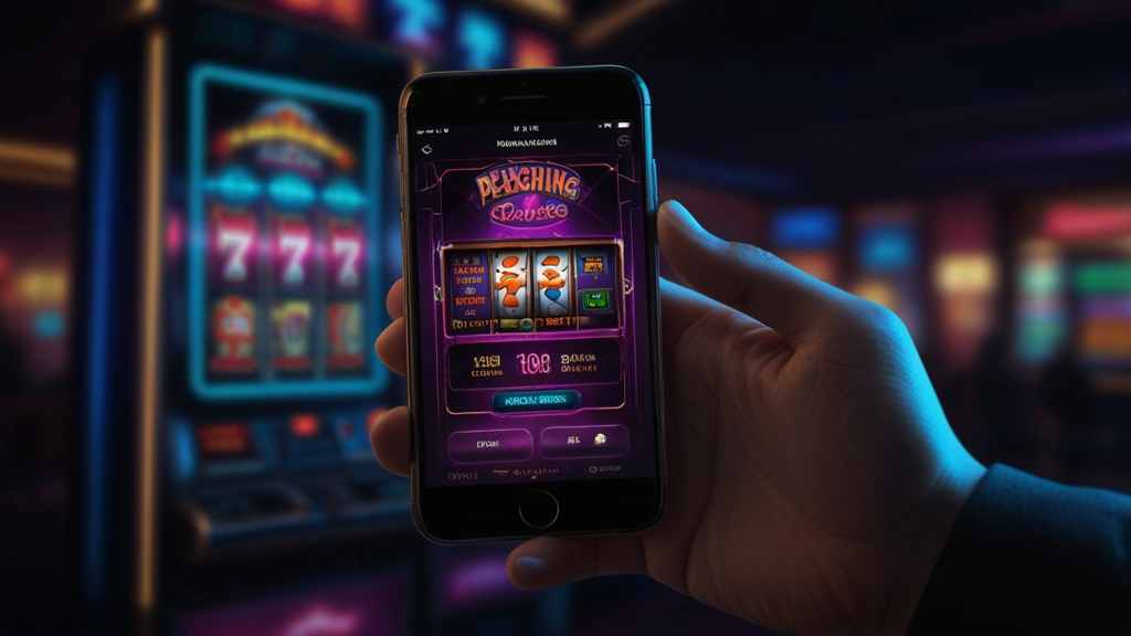 Connexion mobile WinBit sur smartphone dans un décor de casino sombre